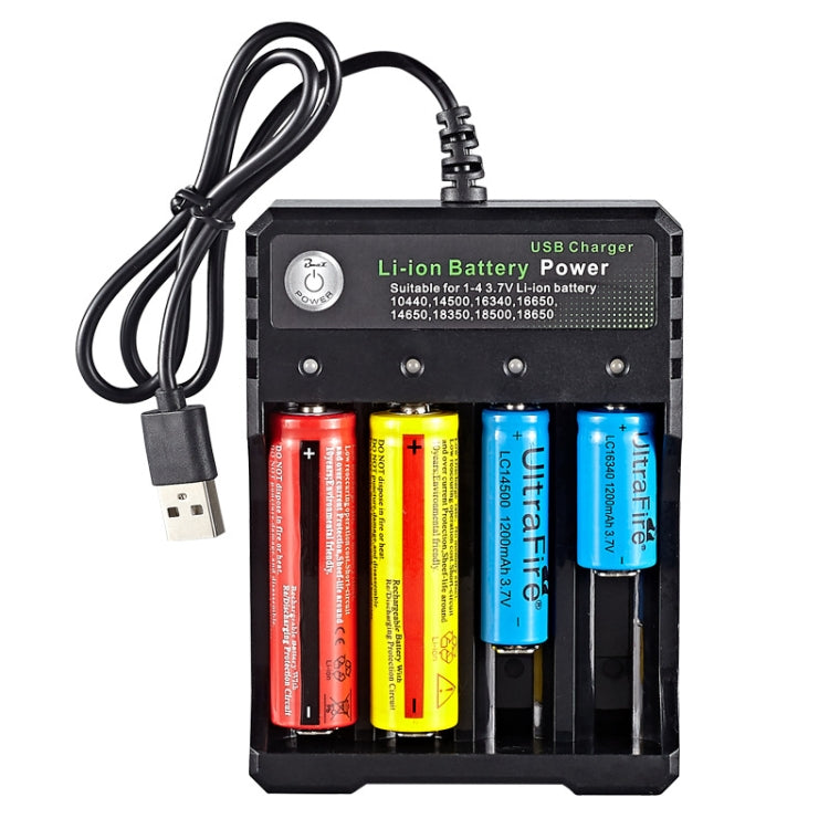 18650 4.2V Batería de litio USB Cargador independiente de 4 ranuras, 4 Slot USB(Black)