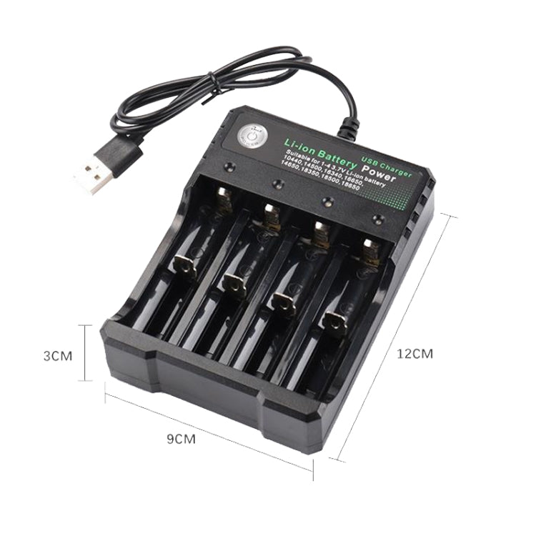 18650 4.2V Batería de litio USB Cargador independiente de 4 ranuras, 4 Slot USB(Black)