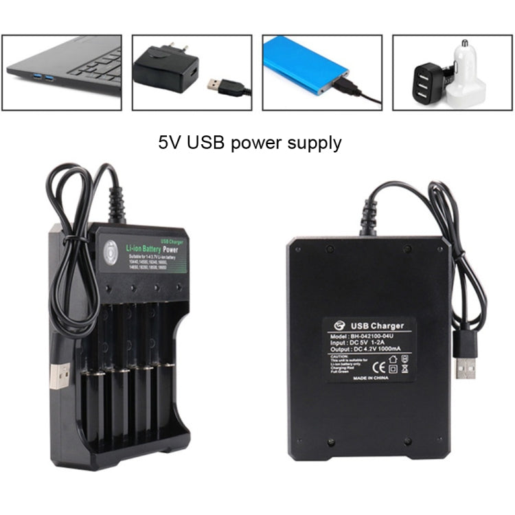 18650 4.2V Batería de litio USB Cargador independiente de 4 ranuras, 4 Slot USB(Black)