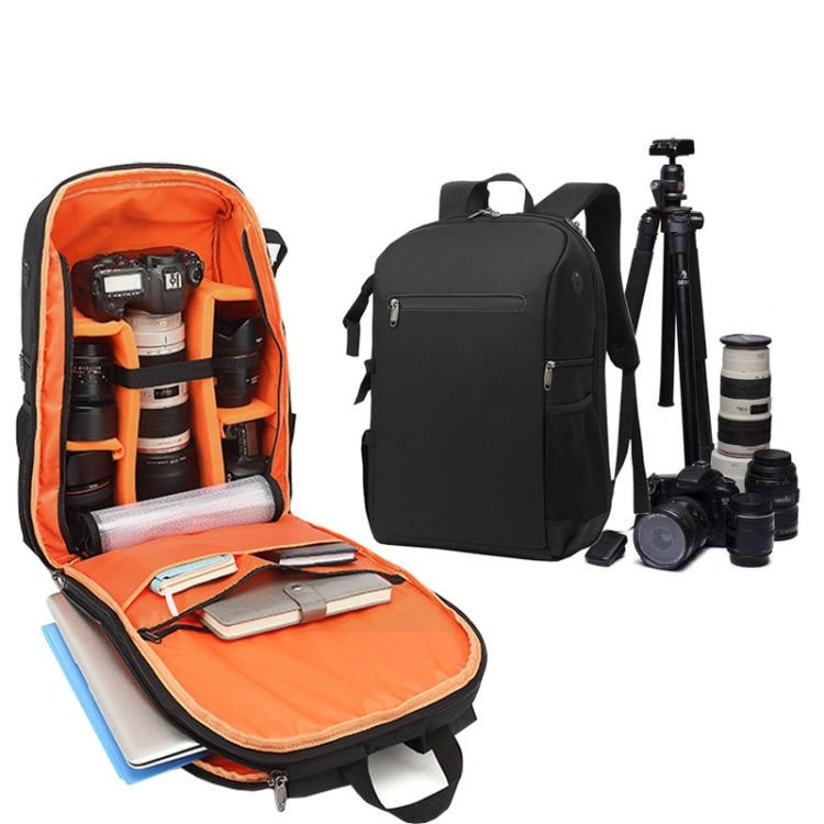 Mochila impermeable para fotografía de tela Oxford Mochila para portátil de 17 pulgadas, Naranja, Gris