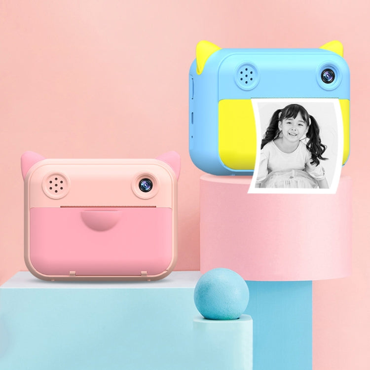 CP01 2,4 pulgadas HD pantalla niños juguete cámara impresión térmica Polaroid sin tarjeta de memoria, Azul, Rosado