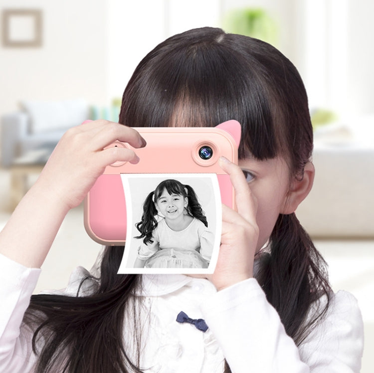 CP01 2,4 pulgadas HD pantalla niños juguete cámara impresión térmica Polaroid sin tarjeta de memoria, Azul, Rosado