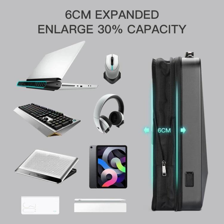 Bopai 61-93318A Mochila impermeable y expandible de carcasa dura con orificio de carga USB, especificaciones:, Regular (Silver), Password (Silver), Regular (Black), Password (Black)