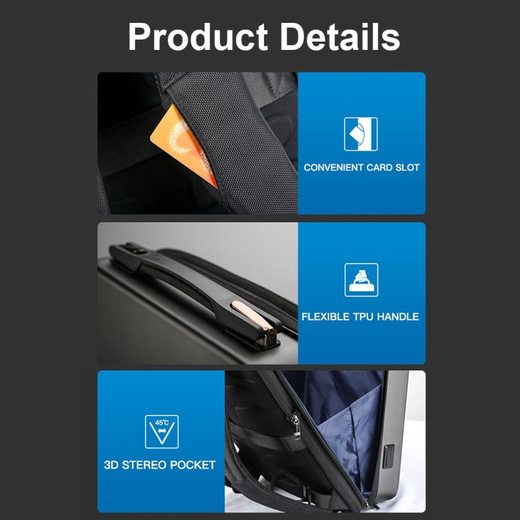 Bopai 61-93318A Mochila impermeable y expandible de carcasa dura con orificio de carga USB, especificaciones:, Regular (Silver), Password (Silver), Regular (Black), Password (Black)