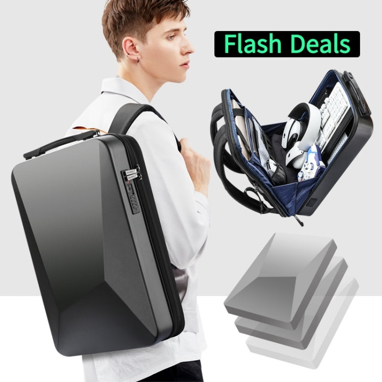 Bopai 61-93318A Mochila impermeable y expandible de carcasa dura con orificio de carga USB, especificaciones:, Regular (Silver), Password (Silver), Regular (Black), Password (Black)