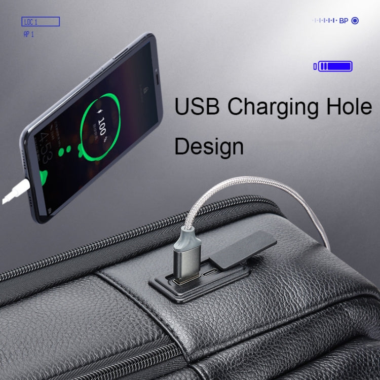 Bopai 61-70111 Mochila antirrobo impermeable con varios compartimentos de piel de vaca con orificio de carga USB, 61-70111