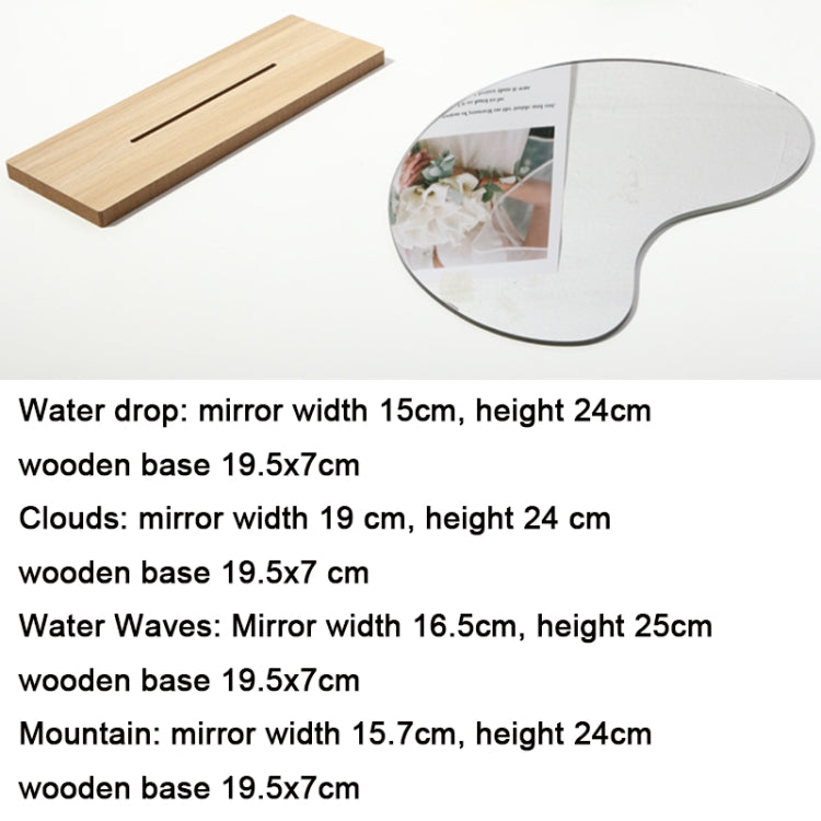 Espejo acrílico irregular con accesorios para fotos con base de madera, Water Drip, Cloud, Water Wave, Mountain