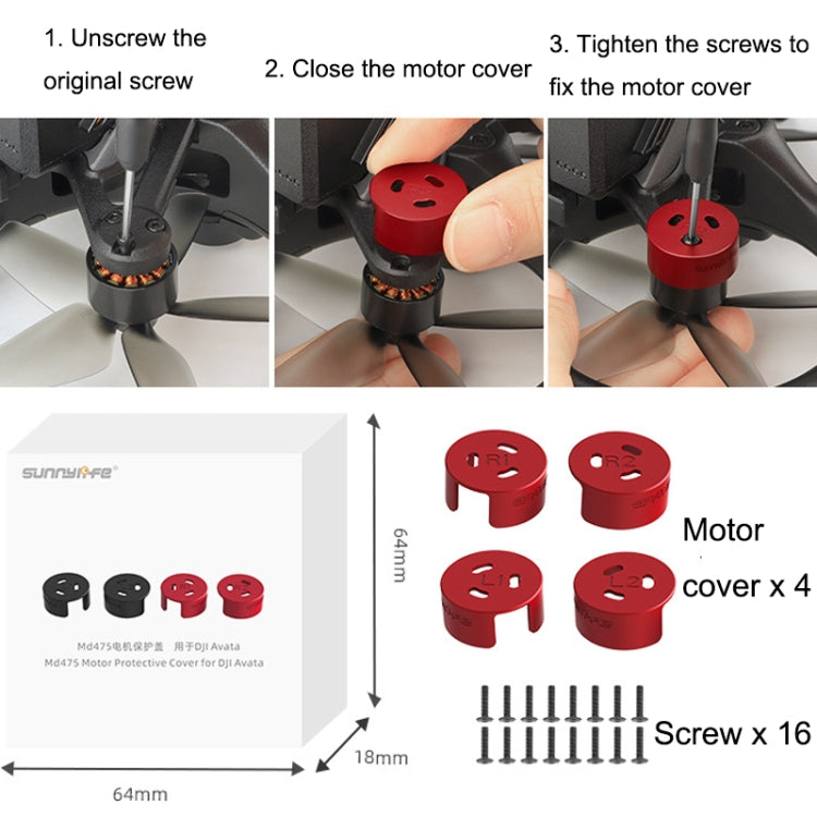 4 PCS / Set Sunnylife AT-MD475 Cubierta de motor de aleación de aluminio impermeable a prueba de polvo para DJI Avata, Rojo, Negro