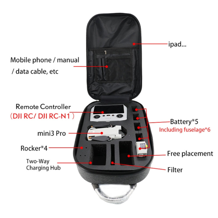 Mochila de fibra de carbono de PC de carcasa dura para DJI Mini 3 Pro Drone, For DJI Mini 3 Pro