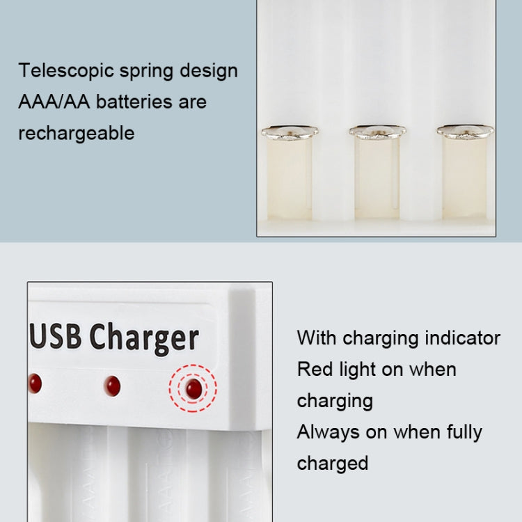 4 PCS BMAX B-03 Cargador de batería NiMH de 3 ranuras Cargador USB de batería AA / AAA, 3 Slot USB(White)