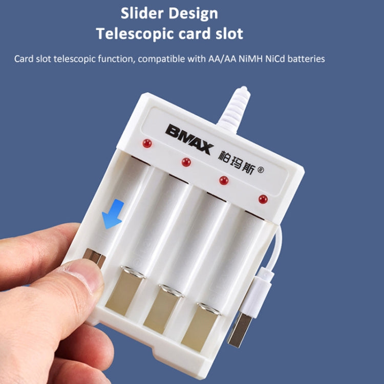 4 PCS BMAX B-04 AAA / AA 1.2V Batería Cargador USB de 4 ranuras, 4 Slot USB(White)