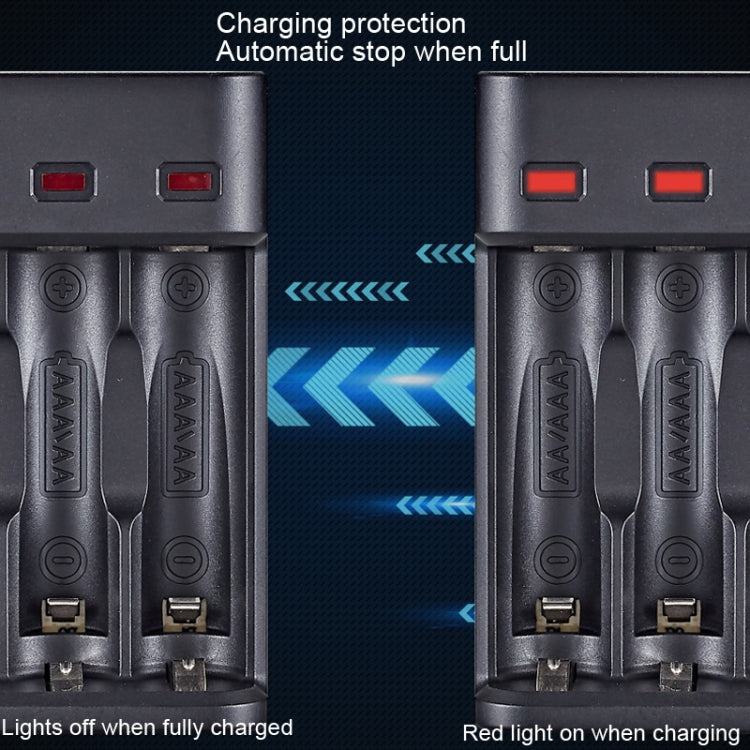 BMAX BH-804U 1.2V AA/AAA Batería recargable Independiente Cargador USB de 4 ranuras, 4 Slot Micro USB(Black)