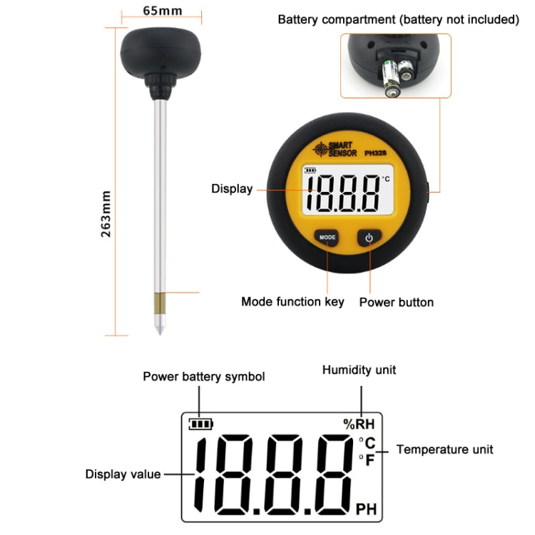 Sensor inteligente PH 328 Medidor de acidez del suelo Fertilizante Detector de humedad de nutrientes