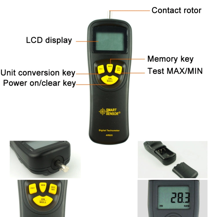 Tacómetro de contacto con pantalla LCD Smart Sensor AR925