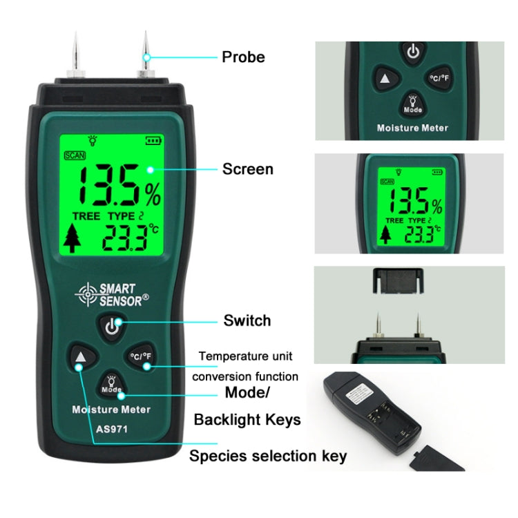 Probador inteligente del contenido de humedad del sensor AS971 para la fabricación de muebles de madera