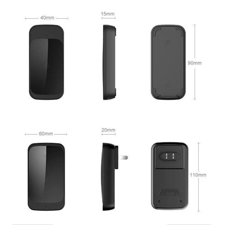 C03 1 por 1 Timbre inalámbrico con sensor táctil a prueba de agua para el hogar, C03 EU Plug Black, C03 EU Plug White, C03 US Plug Black, C03 US Plug White, C03 UK Plug Black, C03 UK Plug White