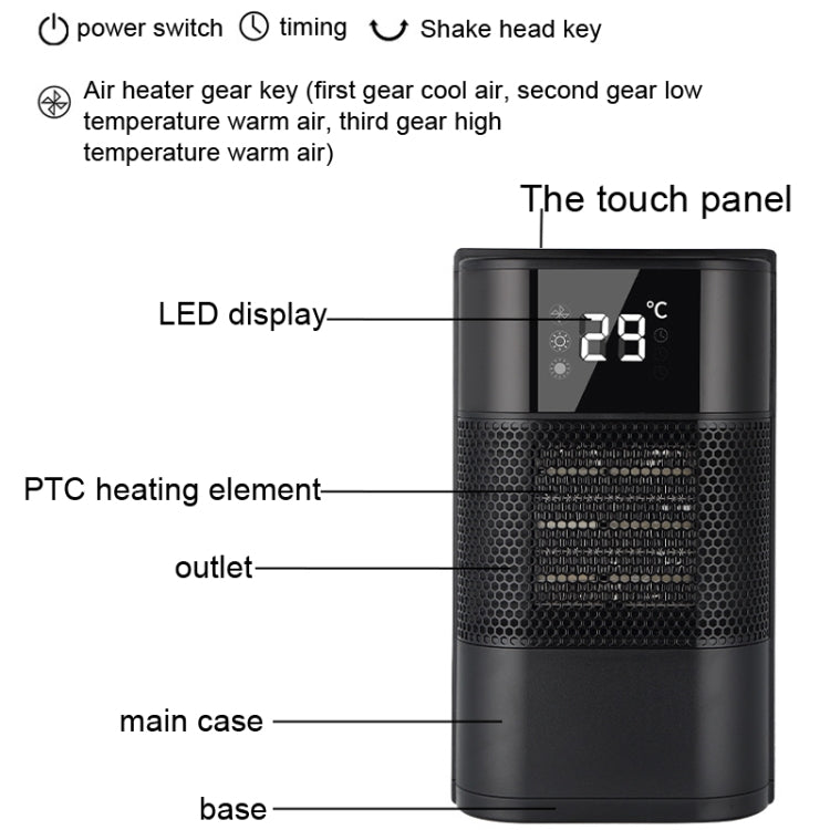 Calentador de aire de mesa N8 Calentador eléctrico de ahorro de energía de calor rápido para interiores, Especificación:, UK Plug, EU Plug, US Plug