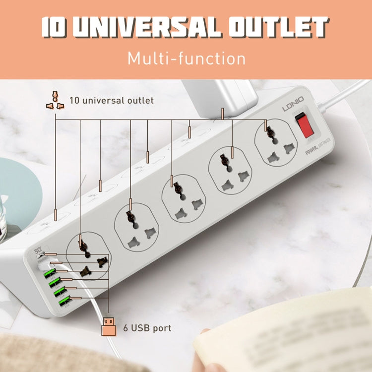 LDNIO SC10610 30W 10+6 puertos Multifuncional Travel Home Office Zócalo de carga rápida, especificaciones:, UK Plug, EU Plug, US Plug