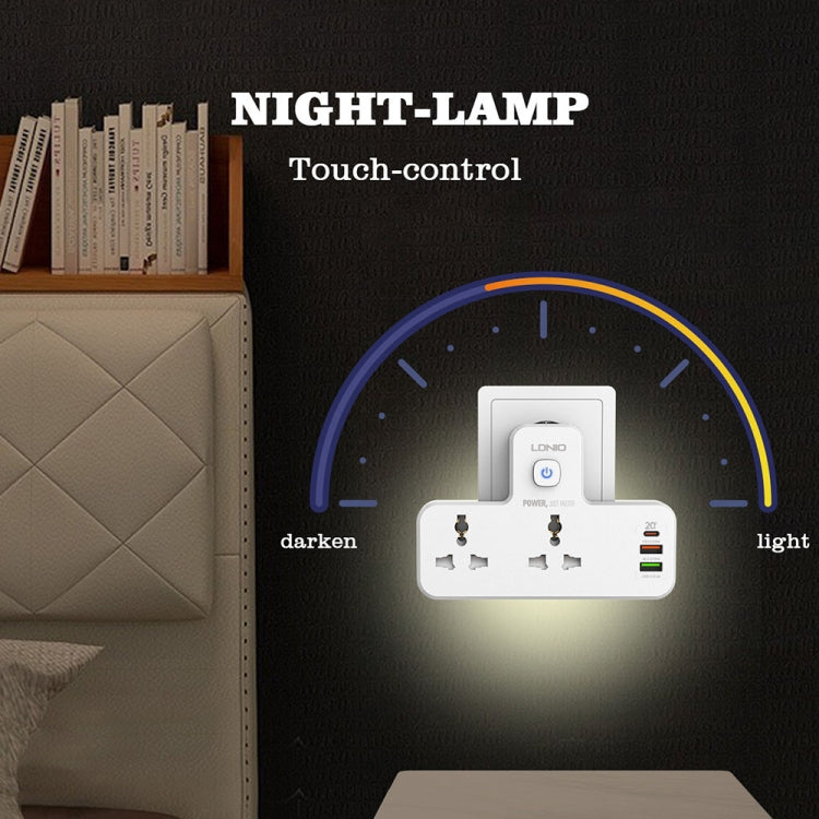 LDNIO SC2311 20W PD+QC 3.0 Zócalo de carga rápida multifuncional para el hogar con función de luz nocturna, especificaciones:, EU Plug, UK Plug, US Plug
