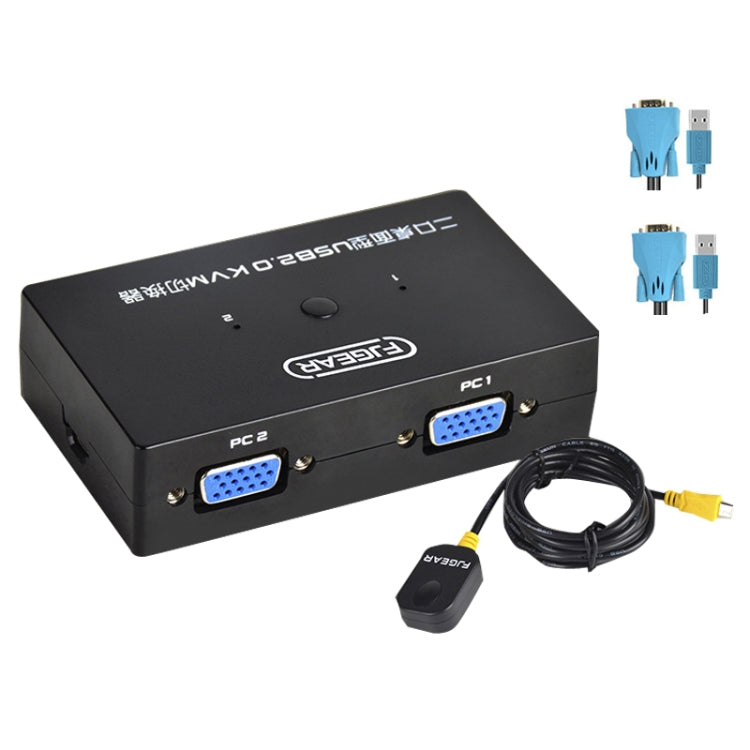 FJGEAR FJ-201UK Conmutador KVM 2 en 1 salida con controlador de escritorio con cable, FJ-201UK