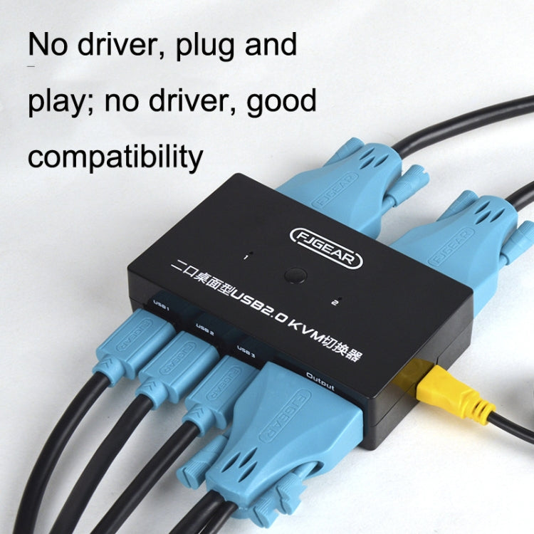 FJGEAR FJ-201UK Conmutador KVM 2 en 1 salida con controlador de escritorio con cable, FJ-201UK