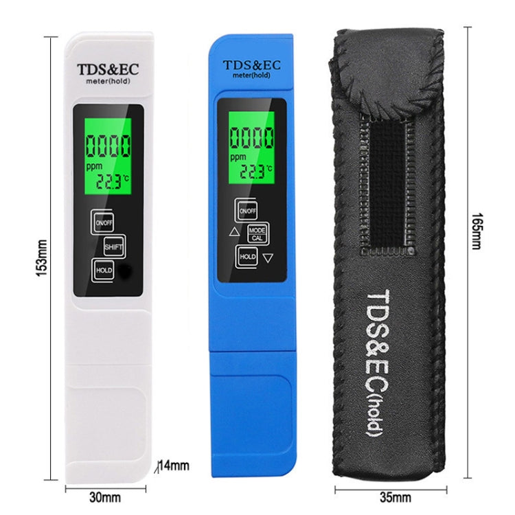 Modelo de retroiluminación TDS y EC Pluma de prueba de calidad del agua Medidor Pluma de prueba de conductividad, Backlight Model (White), Backlight Model (Blue)