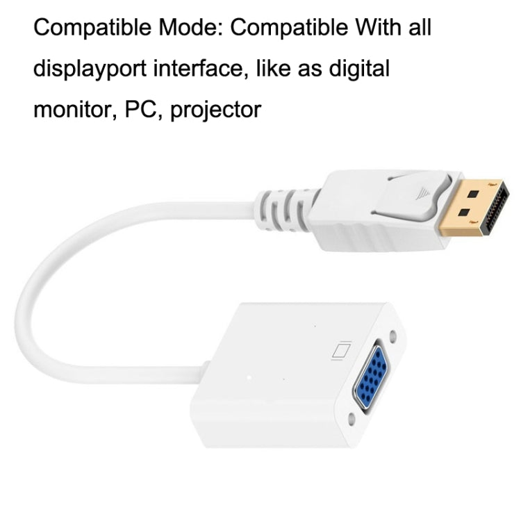 Adaptador cuadrado de cable adaptador DP a VGA, longitud del cable: 15 cm, DP to VGA White, DP to VGA Black