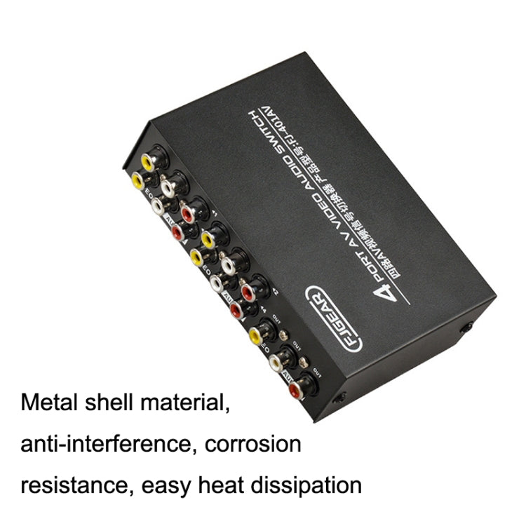 FJGEAR FJ-401AV Lotus Head Interface Conmutador de audio y video AV de 4 vías, FJ-401AV