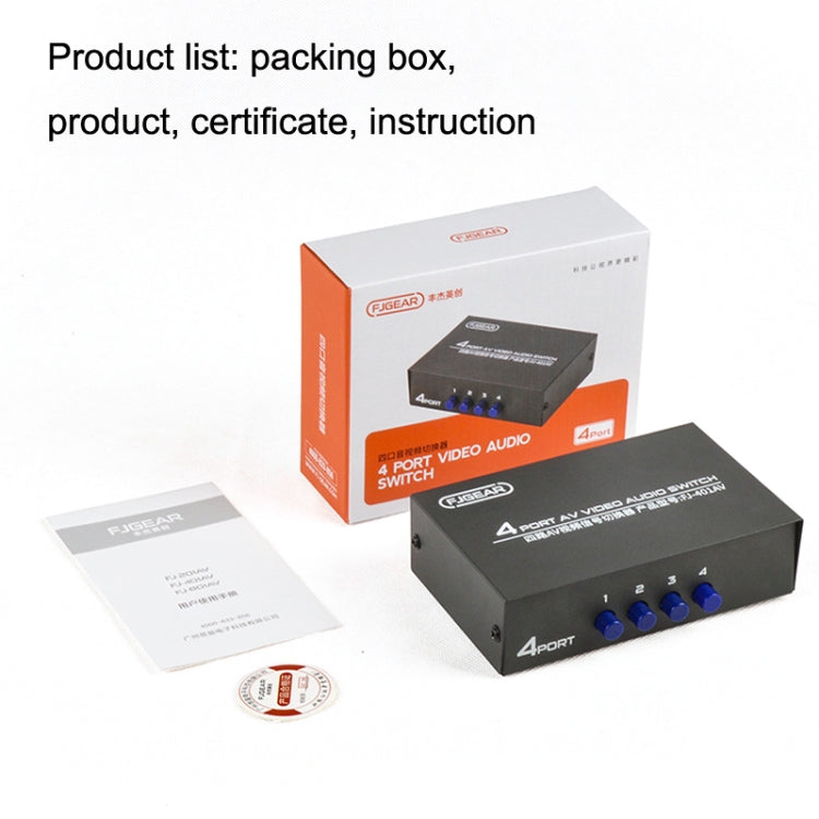 FJGEAR FJ-401AV Lotus Head Interface Conmutador de audio y video AV de 4 vías, FJ-401AV