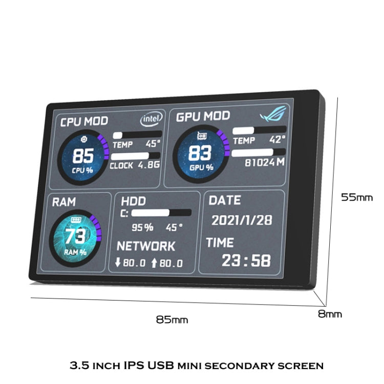 3.5 Pulgadas IPS Ver todo Monitor de computadora USB Chasis Vice Pantalla, Set 1 (Black), Set 1 (White), Set 2 (Black), Set 2 (White), Set 3 (Black), Set 3 (White)