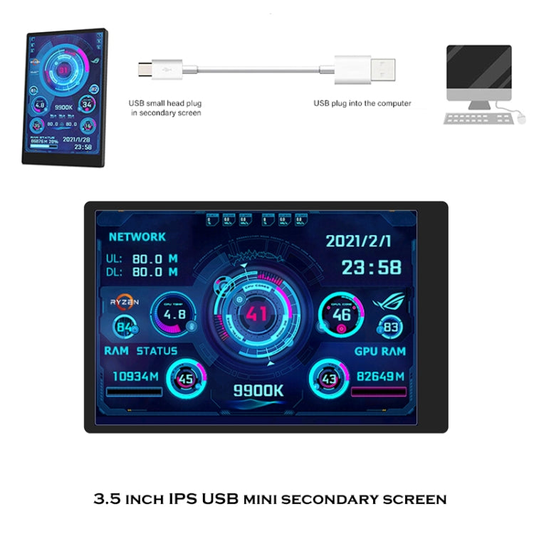 3.5 Pulgadas IPS Ver todo Monitor de computadora USB Chasis Vice Pantalla, Set 1 (Black), Set 1 (White), Set 2 (Black), Set 2 (White), Set 3 (Black), Set 3 (White)