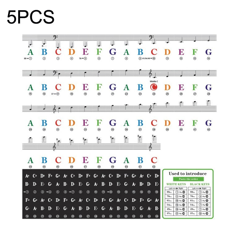 5PCS Niños Teclado de piano Pegatinas de color Accesorios para instrumentos musicales, QT-005, QT-005-A, QT-0302