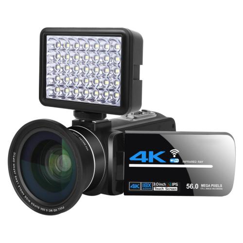 Cámara de video digital 4K con zoom 18X KOMERY AF2 5600PX, Black, With Fill Light + Wide Angle Lens, With Hood + Microphone + Wide-angle Lens, With Stabilizers Kit