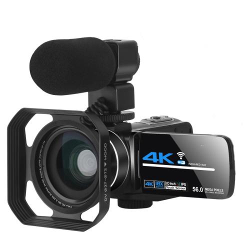 Cámara de video digital 4K con zoom 18X KOMERY AF2 5600PX, Black, With Fill Light + Wide Angle Lens, With Hood + Microphone + Wide-angle Lens, With Stabilizers Kit