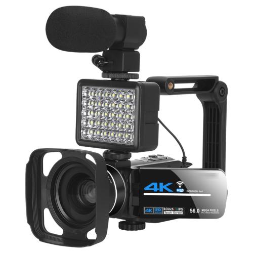 Cámara de video digital 4K con zoom 18X KOMERY AF2 5600PX, Black, With Fill Light + Wide Angle Lens, With Hood + Microphone + Wide-angle Lens, With Stabilizers Kit