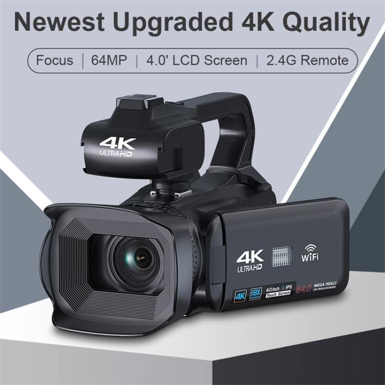 KOMERY RX200 64MP 18X Zoom Cámara de video digital portátil con pantalla táctil de 4 pulgadas, 4K 16G, 4K 32G, 4K 64G