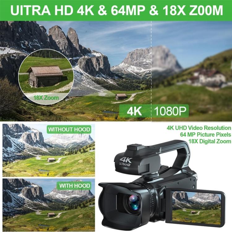 KOMERY RX200 64MP 18X Zoom Cámara de video digital portátil con pantalla táctil de 4 pulgadas, 4K 16G, 4K 32G, 4K 64G