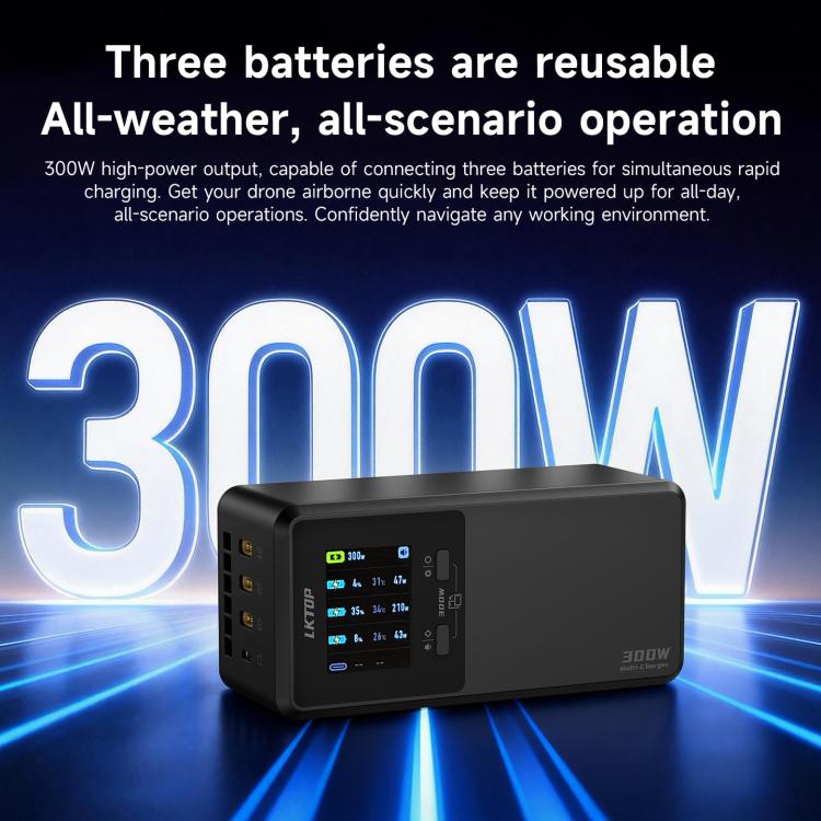 Cargador rápido de batería de 300 W con pantalla digital LKTOP UC363 para DJI Matrice 4D / 4TD, US Plug, EU Plug