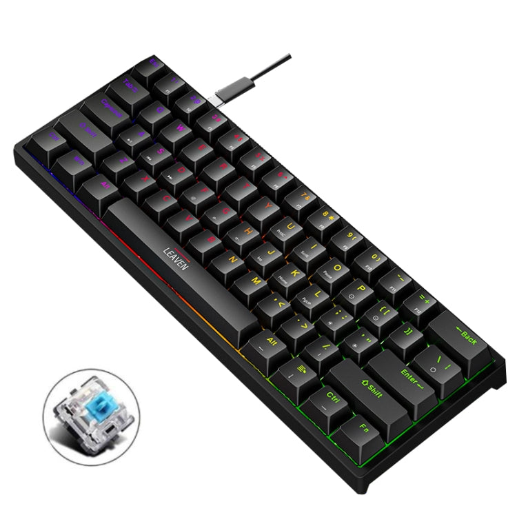 LEAVEN K620 61 teclas Hot Plug-in Glowing Game Teclado mecánico con cable, longitud del cable: 1,8 m, Black Green Shaft, White Green Shaft, Blue Green Shaft, Pink Green Shaft, White Black Red Shaft, Black White Green Shaft, White Black Green Shaft     ...