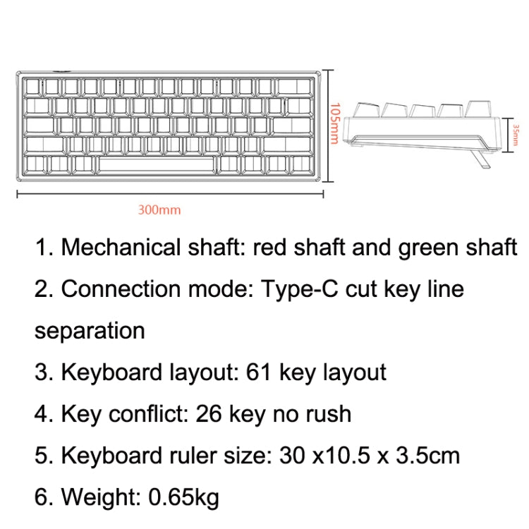 LEAVEN K620 61 teclas Hot Plug-in Glowing Game Teclado mecánico con cable, longitud del cable: 1,8 m, Black Green Shaft, White Green Shaft, Blue Green Shaft, Pink Green Shaft, White Black Red Shaft, Black White Green Shaft, White Black Green Shaft     ...