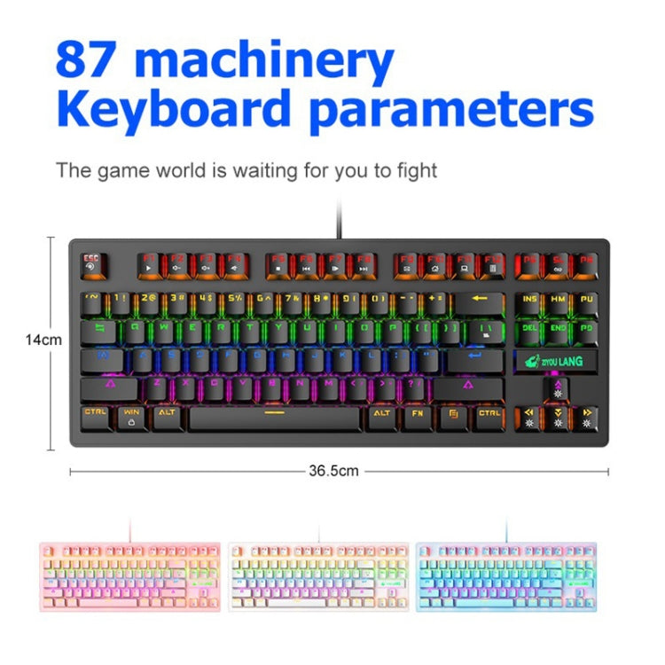 ZIYOULANG K2 87 Keys Office Laptop Punk Glowing Mechanical Wired Keyboard, Longitud del cable: 1,5 m, K2 Black, K2 White, K2 Pink, K2 Blue