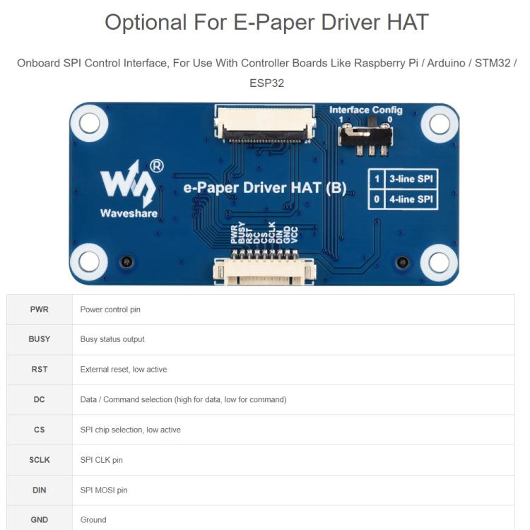 Pantalla de tinta electrónica Waveshare de 5 pulgadas con resolución de 960 × 552 y interfaz SPI compatible con GPIO de Raspberry Pi., Display Only, With Driver HAT