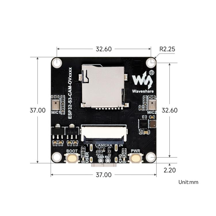 Placa de desarrollo de cámara AIoT Waveshare ESP32-S3, With GC0308 Camera, With GC2145 Camera, With OV3660 Camera, With OV5640 Camera