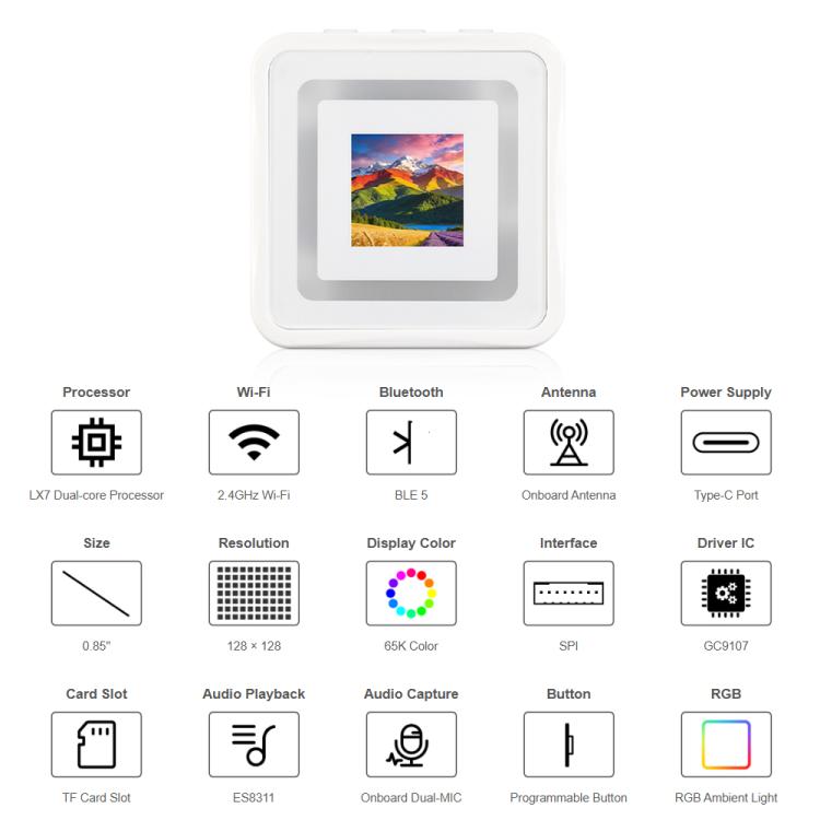 Placa de desarrollo Waveshare ESP32-S3 con pantalla LCD de 0,85 pulgadas (128 × 128), doble micrófono, Wi-Fi/BLE 5 y soporte para IA., ESP32-S3-LCD-0.85