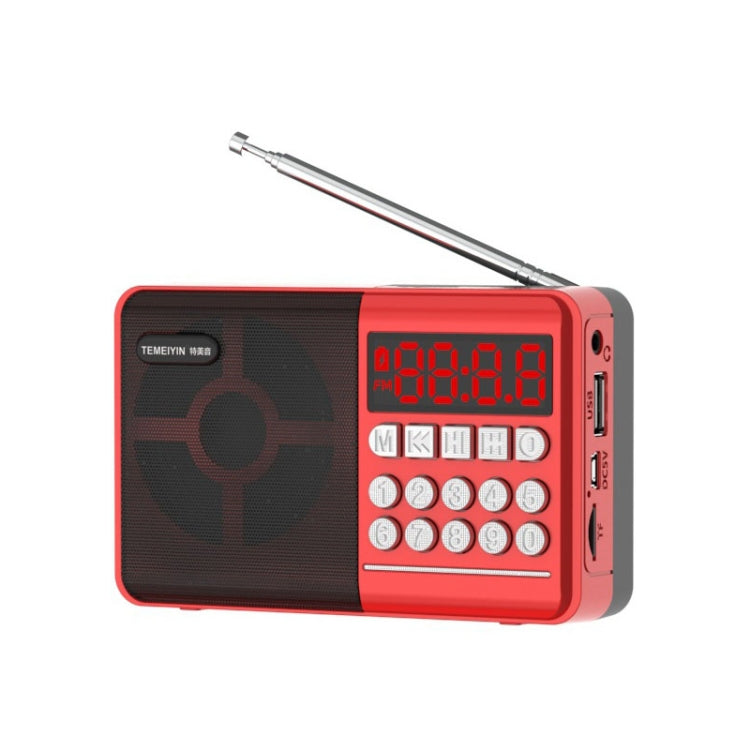 TEMEIYIN LED Tarjeta de pantalla digital Bluetooth Radio Altavoz Ejercicio matutino Reproductor portátil, Red, Red with Light