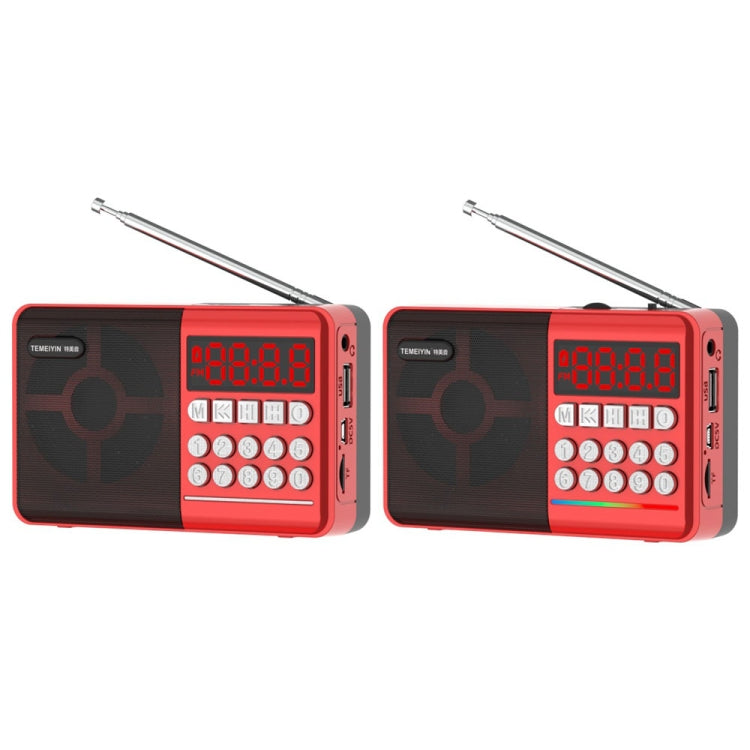 TEMEIYIN LED Tarjeta de pantalla digital Bluetooth Radio Altavoz Ejercicio matutino Reproductor portátil, Red, Red with Light