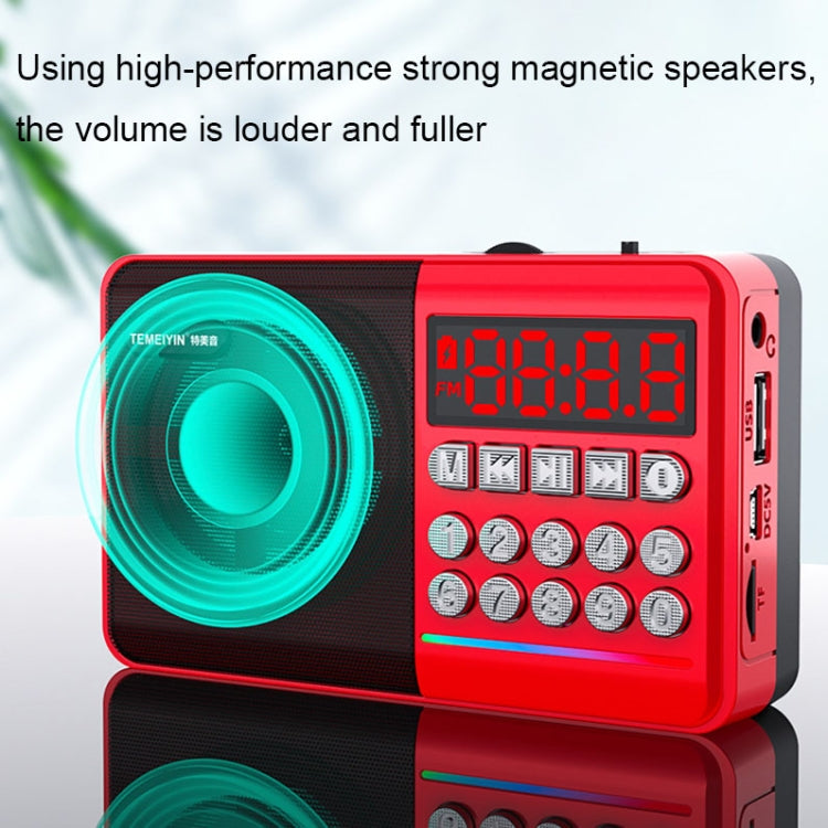 TEMEIYIN LED Tarjeta de pantalla digital Bluetooth Radio Altavoz Ejercicio matutino Reproductor portátil, Red, Red with Light