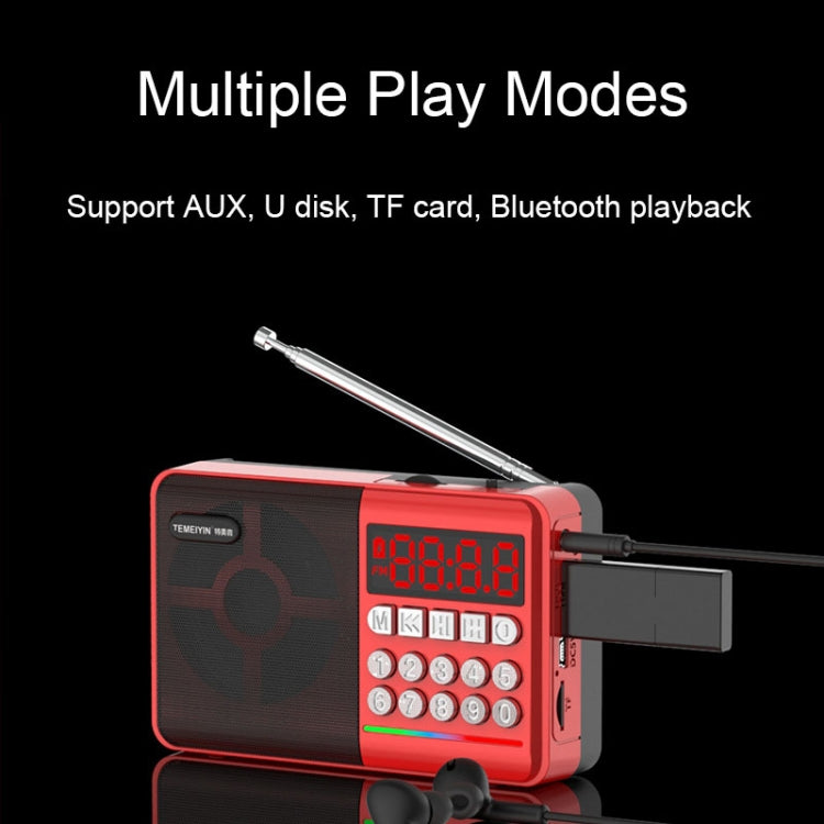 TEMEIYIN LED Tarjeta de pantalla digital Bluetooth Radio Altavoz Ejercicio matutino Reproductor portátil, Red, Red with Light