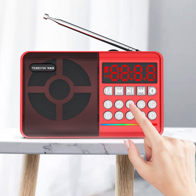 TEMEIYIN LED Tarjeta de pantalla digital Bluetooth Radio Altavoz Ejercicio matutino Reproductor portátil, Red, Red with Light