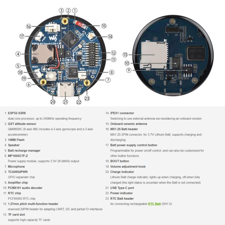 Placa de desarrollo Waveshare ESP32-S3R8 de 1,46 pulgadas con pantalla táctil redonda, resolución 412×412, compatible con WiFi y Bluetooth., Without Cover Glass, With Cover Glass, With Widened Cover Glass